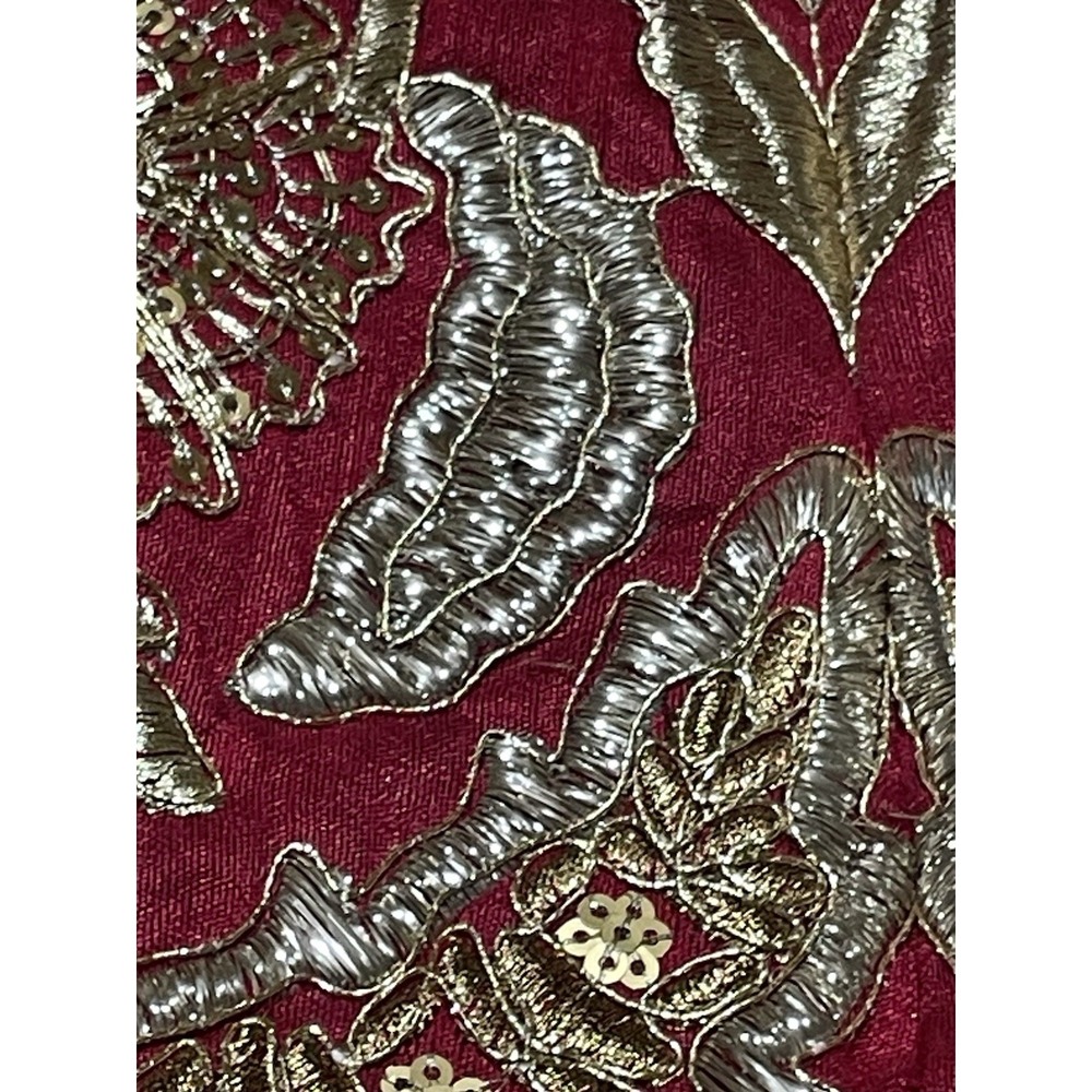 Ornate Maroon  Gold Zardosi Embroidered Lehenga Skirt Bridal Festive Wear XL Red - Picture 3 of 5